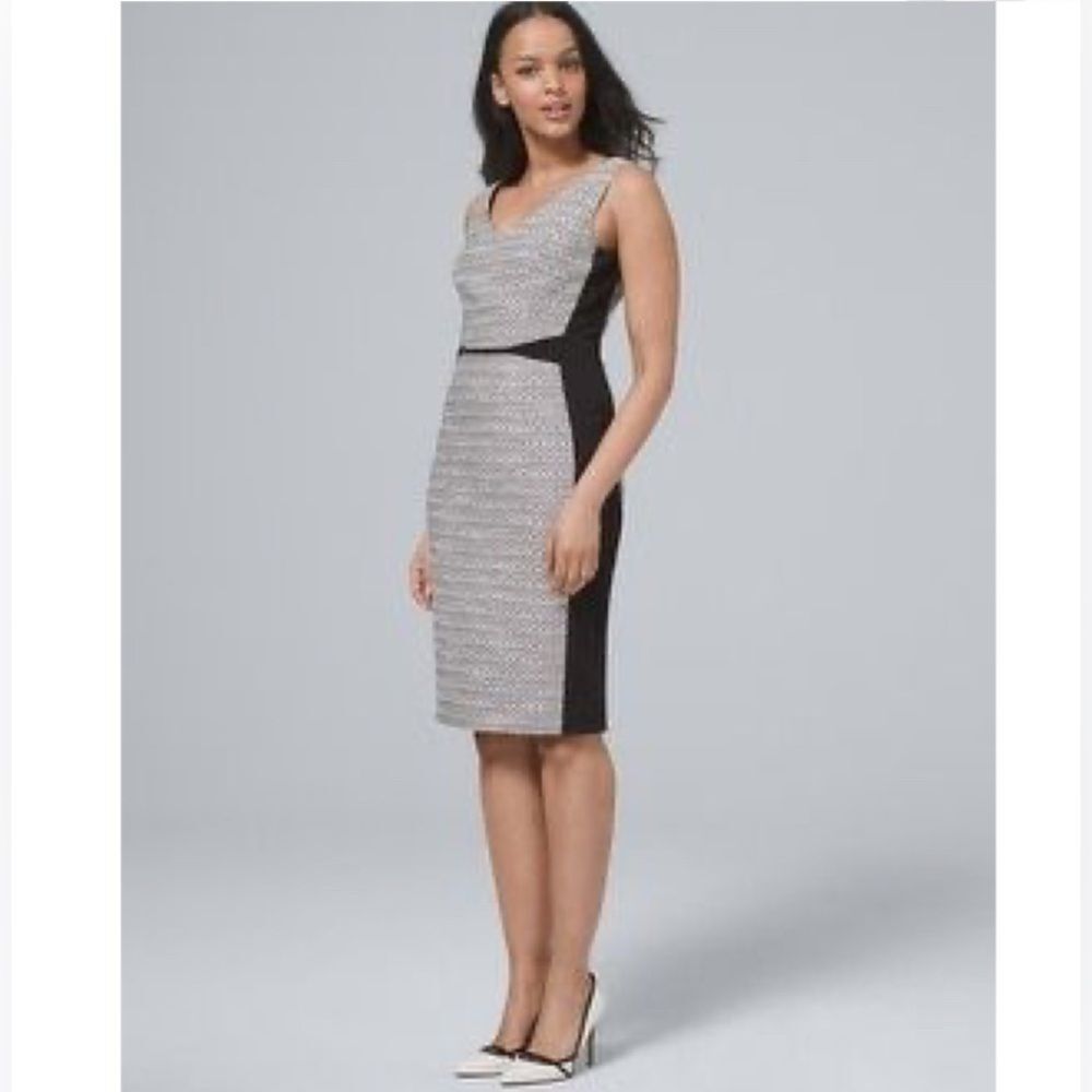White House Black Market black and white flattering tweed sheath dress size 14